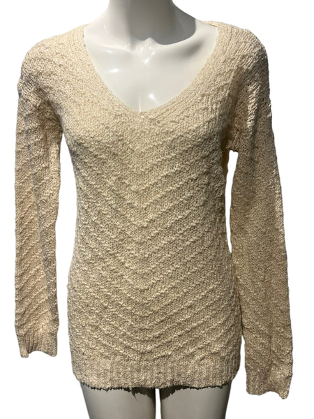 HEM & THREAD Ivory Knit Sweater with Slashed Back Size Small S