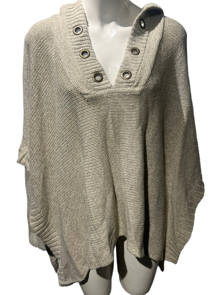 KISMET Layered Look Grey Knit Hooded Poncho Sweater Size Small S