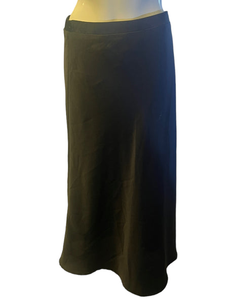 DOUBLE ZERO Black Satin Midi Skirt (Lined - Almost Full Length) Size Large L