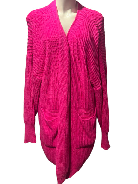 FOBYA Hot Pink Knit Very Oversized Cardigan Stretch Sweater Size S/M