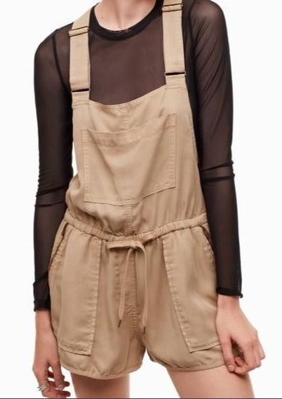 WILFRED FREE $128.00 Beatriz Drawstring Lyocell Shorts Overall Romper in Beige Size Small S