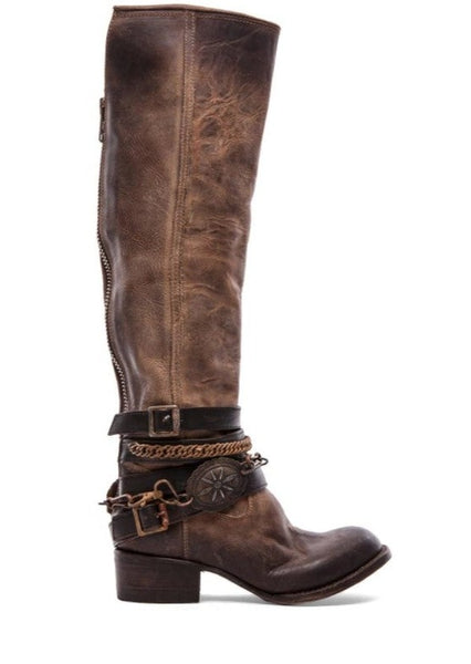 FREEBIRD $400.00 Aspen Distressed Brown Leather Knee High Boots Size 7