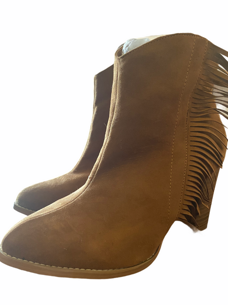 ADDITION ELLE Tan Suede Leather Fringe Zip Boots Size 9W