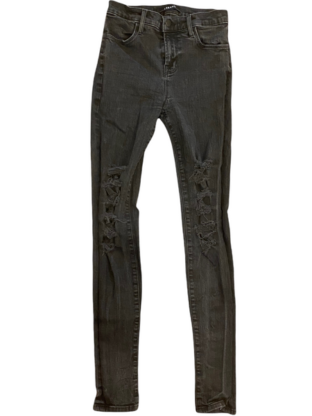 J BRAND Maria Grey/Black Wash Super Distressed Ultra Skinny High Rise Jeans Size 26