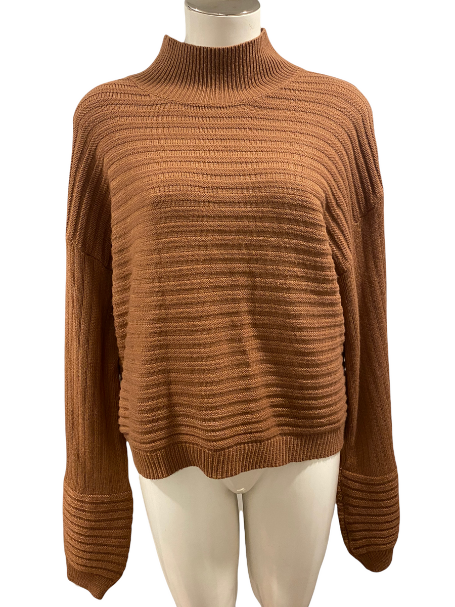 SHEIN Knit Brown Cropped Sweater with Balloon Sleeves Size