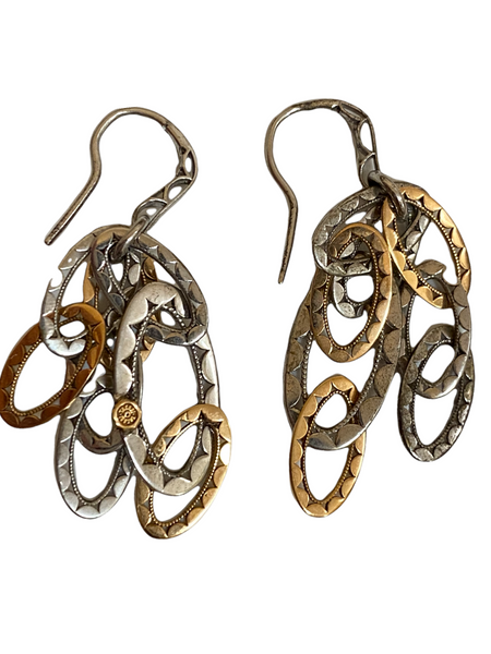TACORI $1000 18K 925 Open Link Rose Gold & Silver Drop Earrings with Push Backs