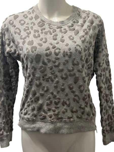 RAILS Grey Cheetah Print Cropped Sweater with Side Zippers Size Small S