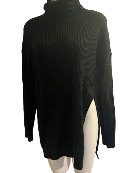 SHEIN Black Knit Long Fitting Sweater with High Side Slit Size Large L