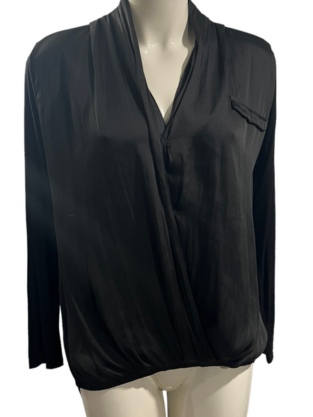 DOLAN by ANTHROPOLOGIE Black Cross Front Satin Blouse Size Small S
