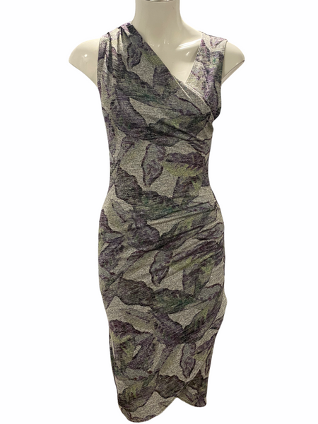 WILFRED FREE NWT $65.00 Stretch-Knit Izidora Midi Dress in Heathered Oak/Crystal (Purple/Grey) Size Small S