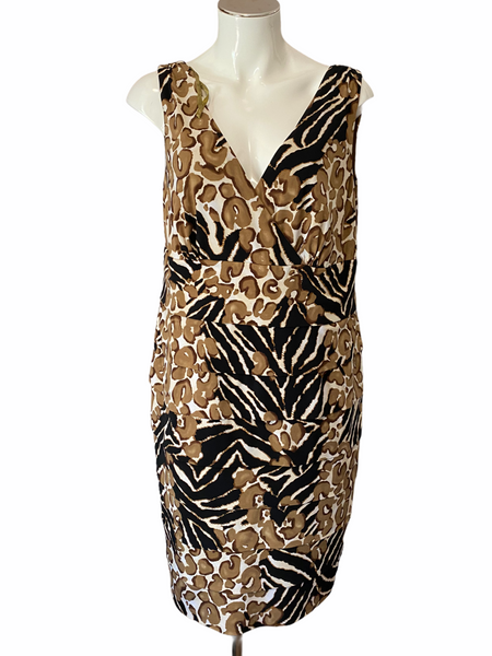 LAURA PLUS 14+ Brown & White Animal Print Lined Stretch Midi Dress Size 16W