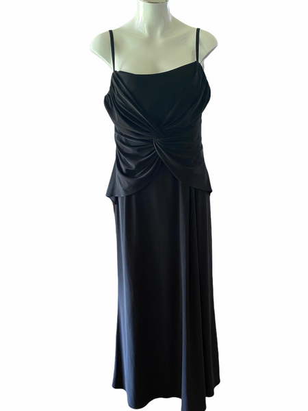 FRANK LYMAN Long, Gathered Front Black Evening Gown Size 16