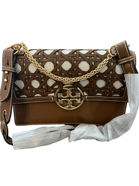 TORY BURCH NWT $430.00 Miller Basketweave Leather Shoulder Bag