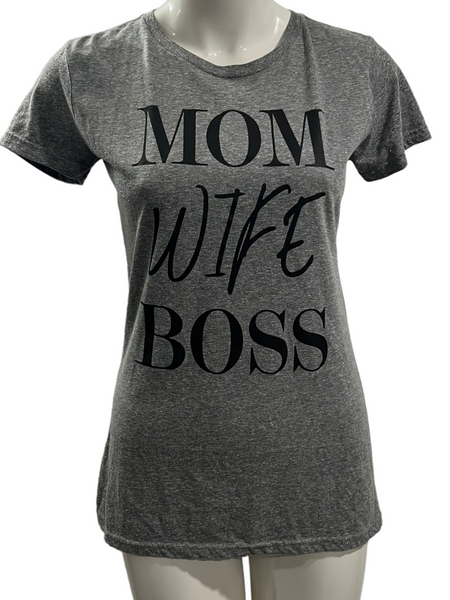 CUSTOM Mom Wife Boss Grey T-Shirt Size Small S