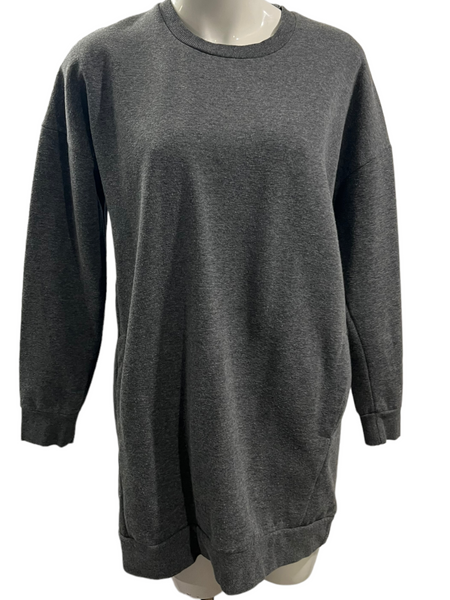 ZENANA OUTFITTERS Grey Long Fit Tunic Pullover Sweatshirt (Dress) with Pockets! Size S/M