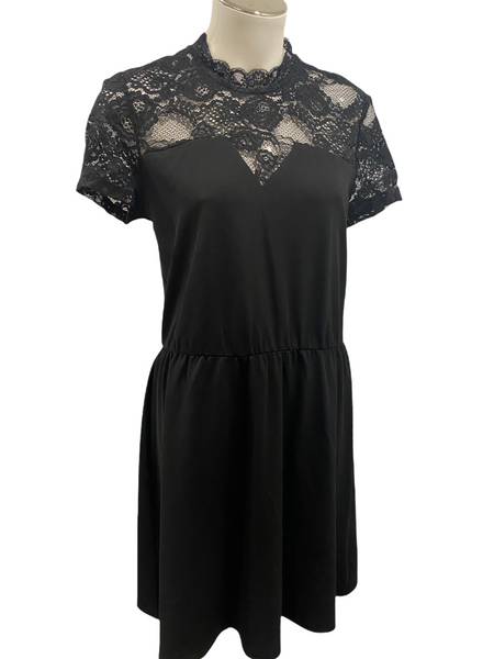 ONLY Black Lace Cap Sleeve Midi Dress with Keyhole Back Size Large L