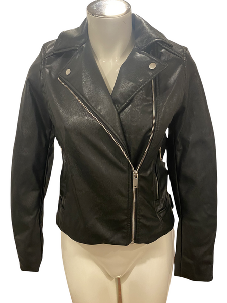 H&M NWT $60.00 Black Faux Leather Moto Jacket Size XS