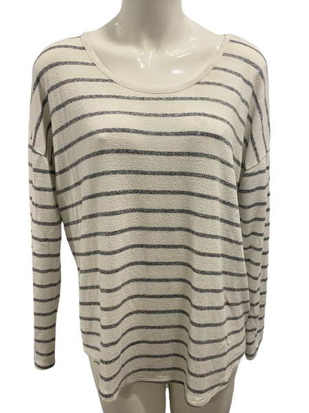 A NEW DAY Stretch Knit Off-White & Grey Long Fit Sweater Top Size Large L