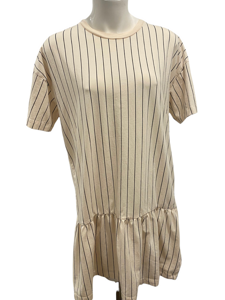 NOISY MAY Cream & Black Vertical Stripe Tunic / Dress Size Medium M