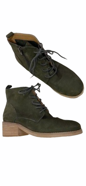 NIB $160 Lucky Brand Tamela Boots in Moss w/ Embossed Nubuck Green 6M