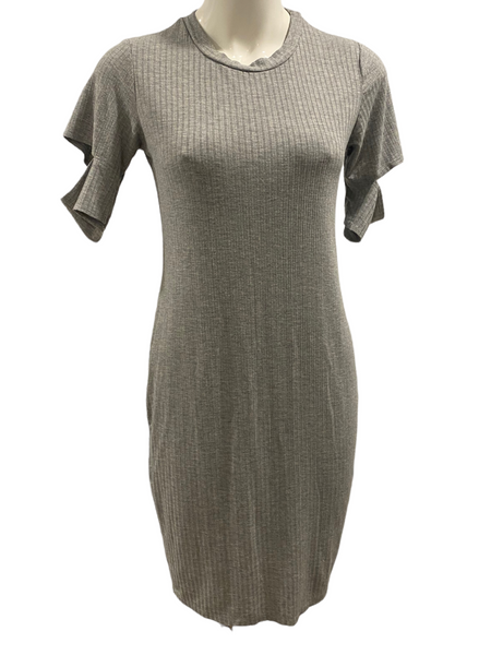 STANDARD PEOPLE PROJECT $80.00 LA Grey Ribbed SS Dress with Open Sleeves Size Medium M