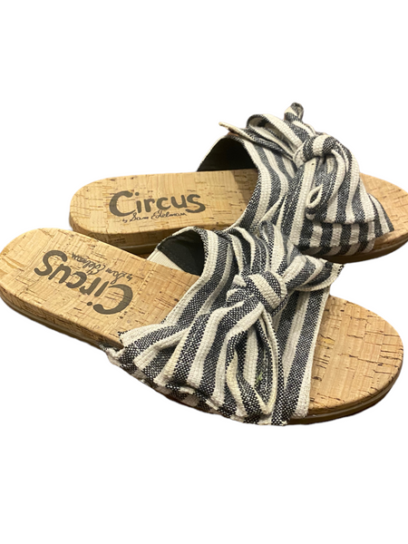 CIRCUS BY SAM EDELMAN Blue & White Nautical Stripe Fabric & Cork Sandals Size 6.5