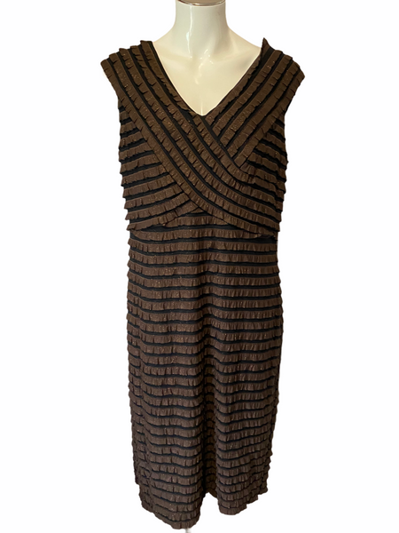 FRANK LYMAN Black & Brown Tiered Layer Sparkle Midi Stretch Dress Size 16