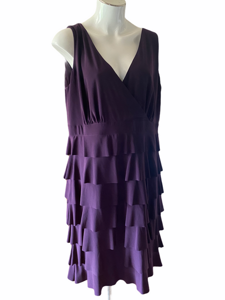 FRANK LYMAN Purple Tiered Stretch Sleeveless Evening Midi Dress Size 16
