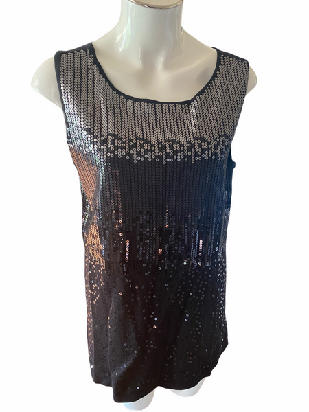 LAURA PLUS 14+ NWT $98 Black Sequin Stretch-Knit Tunic Tank Top Size 1X