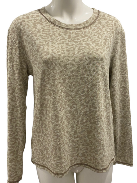 SATURDAY SUNDAY BY ANTHROPOLOGIE Tan / Ivory Knit Leopard Print Long Sleeve Top Size Medium M {GUC}