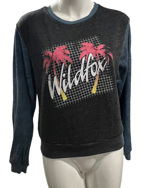 WILDFOX Soft, Distressed Hip Length Palm Tree Pullover Sweatshirt Size Small S