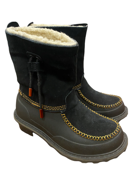 WOOLRICH (New Condition) $100.00 Black Suede & Rubber Fully Wooly Slip Fleece Lined Waterproof Snow Boots Size 6