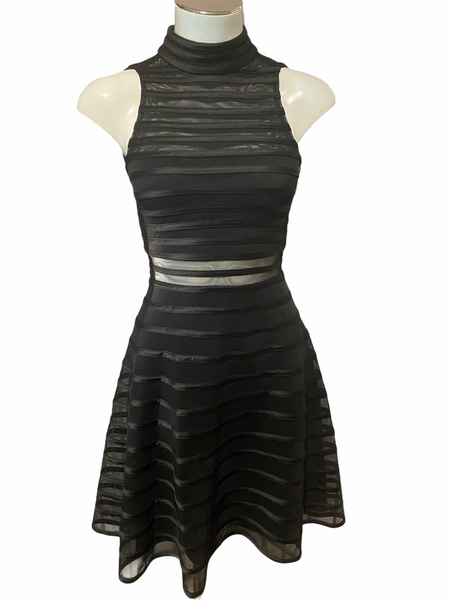 NWT $150 Betsy & Adam Black Fit & Flare Sheer Midriff Dress 0 XS