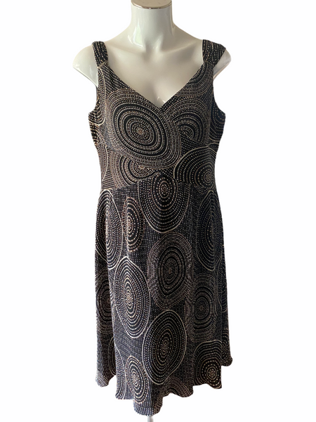 EVAN PICONE Black & Geometric Swirl Pattern Lined Black & Brown Evening Dress Size 12