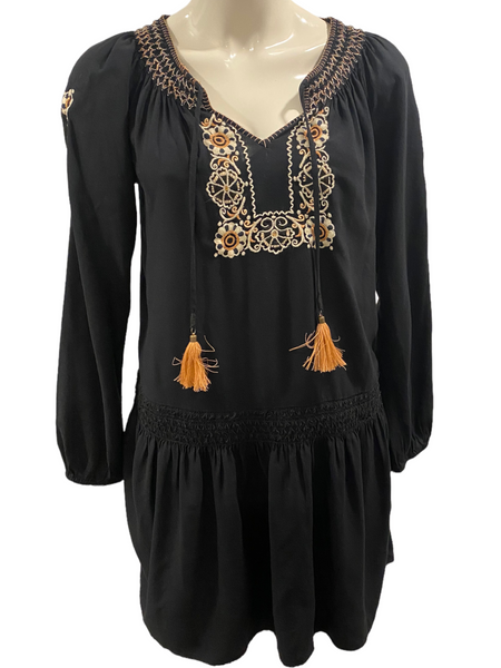 SANCTUARY $130.00 Black Boho Style Embroidered Dress Size XS (Fits bigger) *Small Flaw