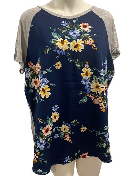 PEPPER & ZOE Grey, Navy & Floral SS Top Size 3X