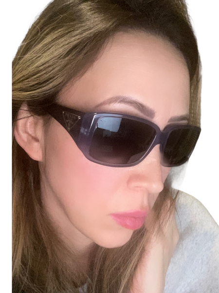 PRADA $250.00 **PRESCRIPTION LENS** Glossy Blue Rectangular Lens (Black) Sunglasses