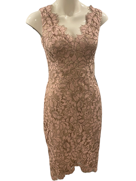 ELIZA J. NWT $250.00 Pink Midi Lace Sheath Evening Dress Size 2 (XS/S)