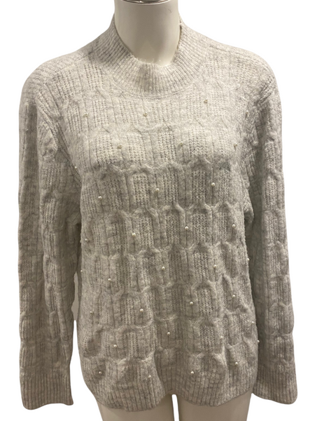PEYTON PRIMROSE (ANTHROPOLOGIE) Light Grey Pullover Sweater with Tiny Pearl Details Size Large L