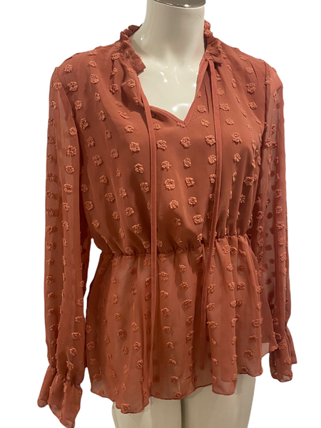 SHEIN Pink Textured Loose Fit Top with Ruffle Cuffs and Defined Natural Waist Size Large L