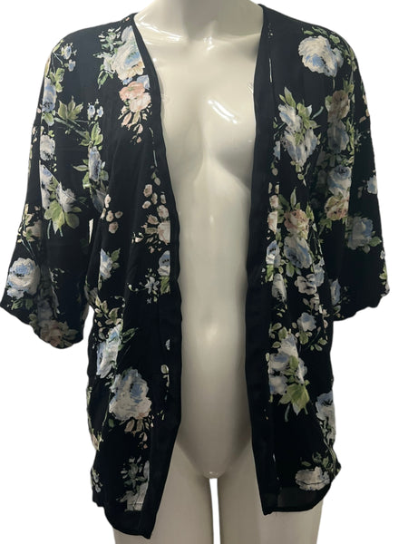 VERO MODA Black & Floral Lined Cardigan Top Size Medium M