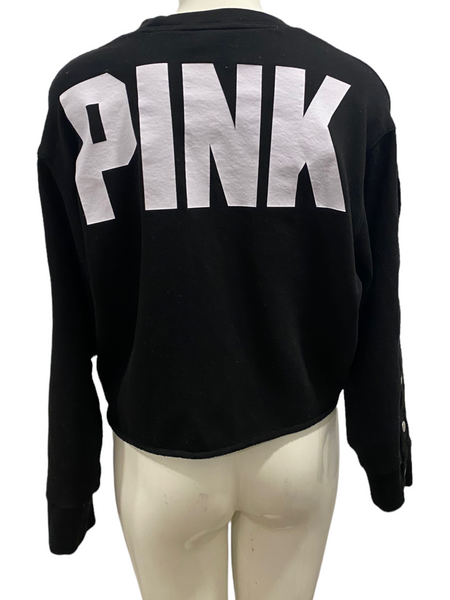 LOVE PINK Black & White Cropped Sweatshirt with Snap Details Size Large L {GUC}