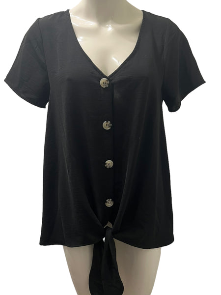 FSL + APPAREL Black Long Oversized Fit Tie Front Top Size Small S