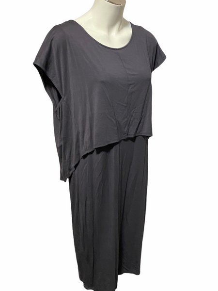 NWT $99.00 Spanner "Marrakesh" Layered Look Stretch Midi Dress in Pewter Grey Large L