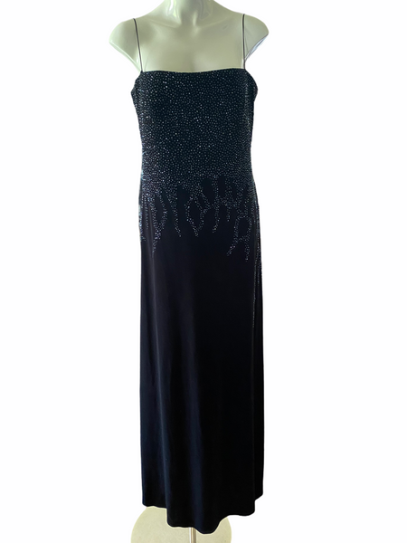 JS BOUTIQUE Black Velvet Long Length Beaded Evening Dress Size 16