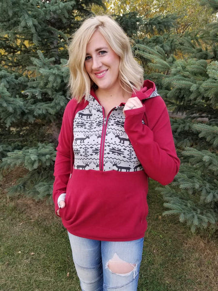 NWT DEMC CLOTHING $89.00 Red/Black & White Winter 1/2 Zip Pullover Sweatshirt {Multiple Sizes Available}