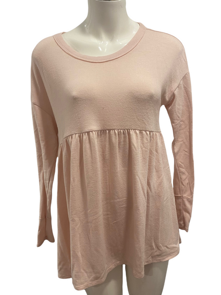 NO BRAND Buttery Soft Baby Doll Style Pink Long Sleeve Stretch Top Size Medium Approximately