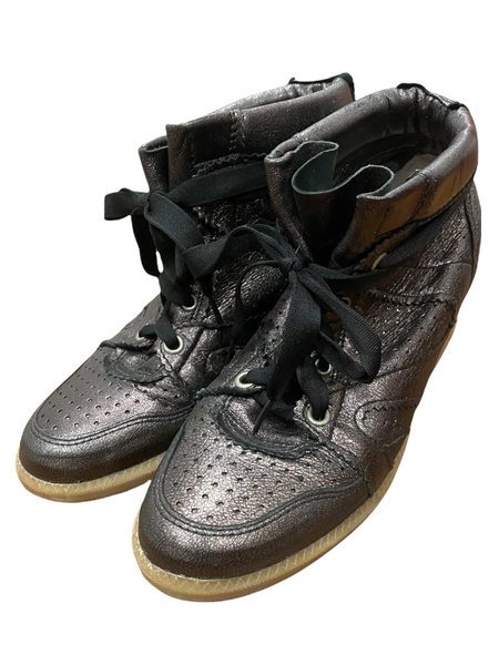 MIZ MOOZ $150.00 Narca Metallic Pewter Leather HiTops Sneakers Size 6