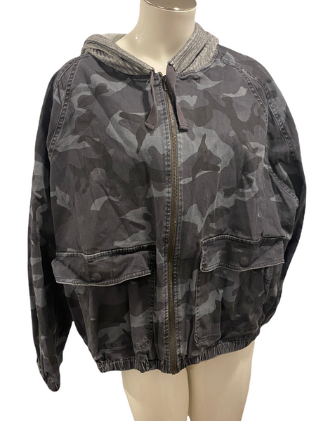 SUPPLIES BY UNION BAY Grey Camo Spring Jacket with Ribbed Grey Stretchy Hood Size XL
