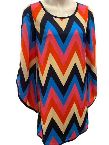 C. LUCE $100.00 Multi-Colour Bright Chevron Stripe LS Dress Size Small S *no belt*